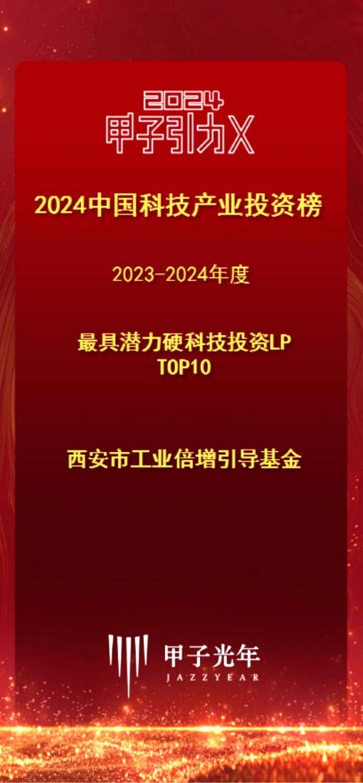 西安市工業倍增引導基金榮登甲子光年2023-2024年度中國科技産業投資榜